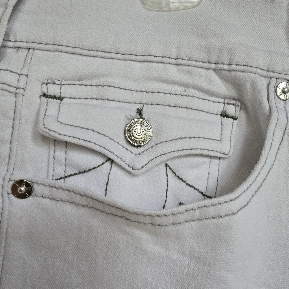 NWT True Religion White Ricky Flap Straight Leg Jeans Size 36